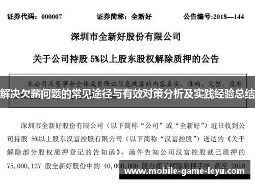 解决欠薪问题的常见途径与有效对策分析及实践经验总结